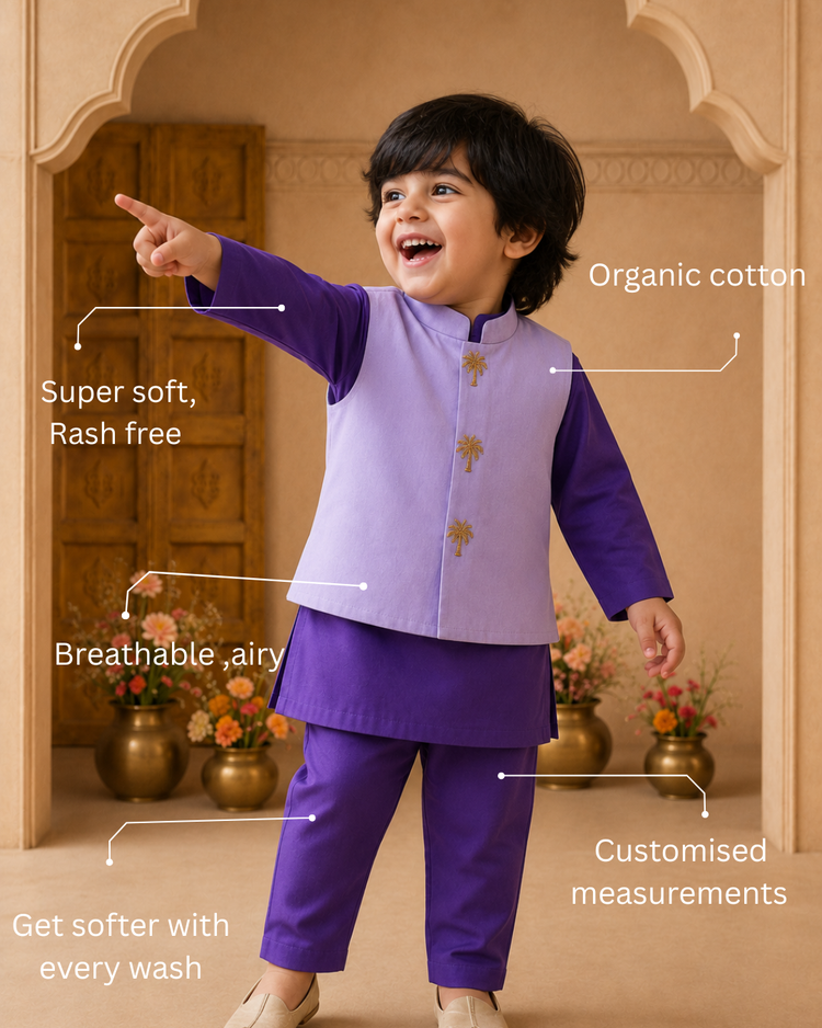 Purple Palm-Motif Waistcoat Set (Lilac Waistcoat)