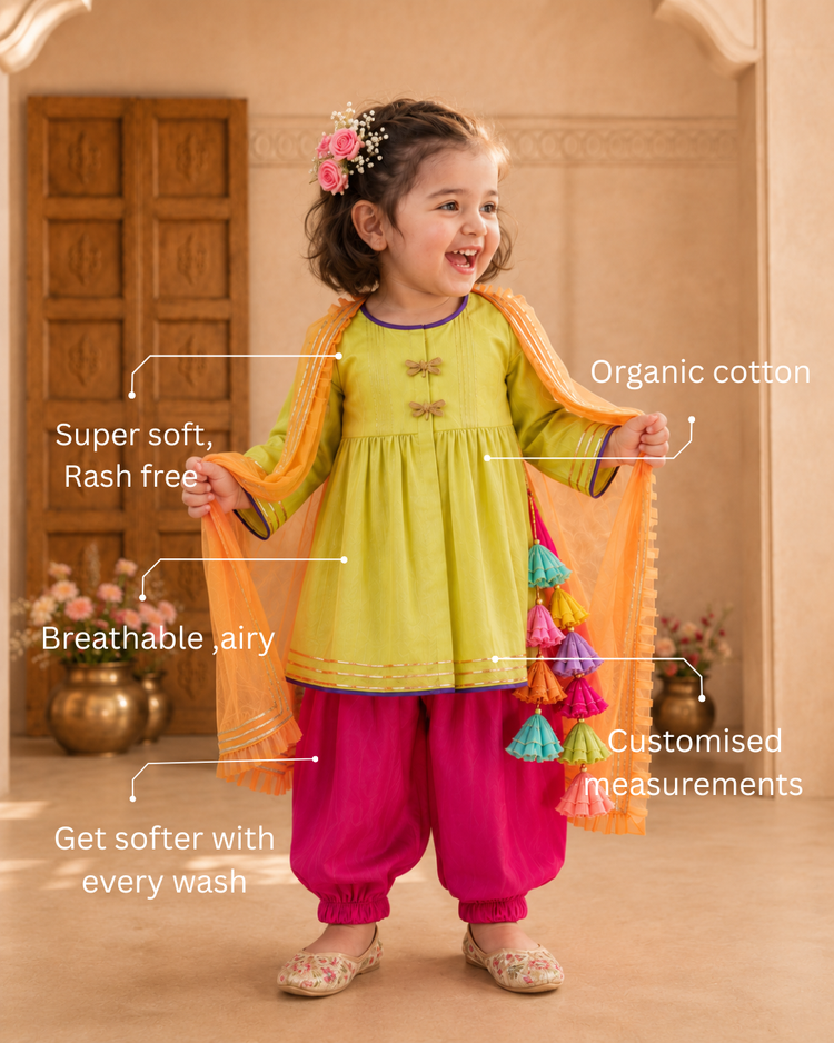 Lime Green Dragonfly Patiala Salwar Set