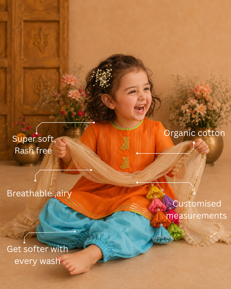 Orange Bunny Patiala Salwar Set