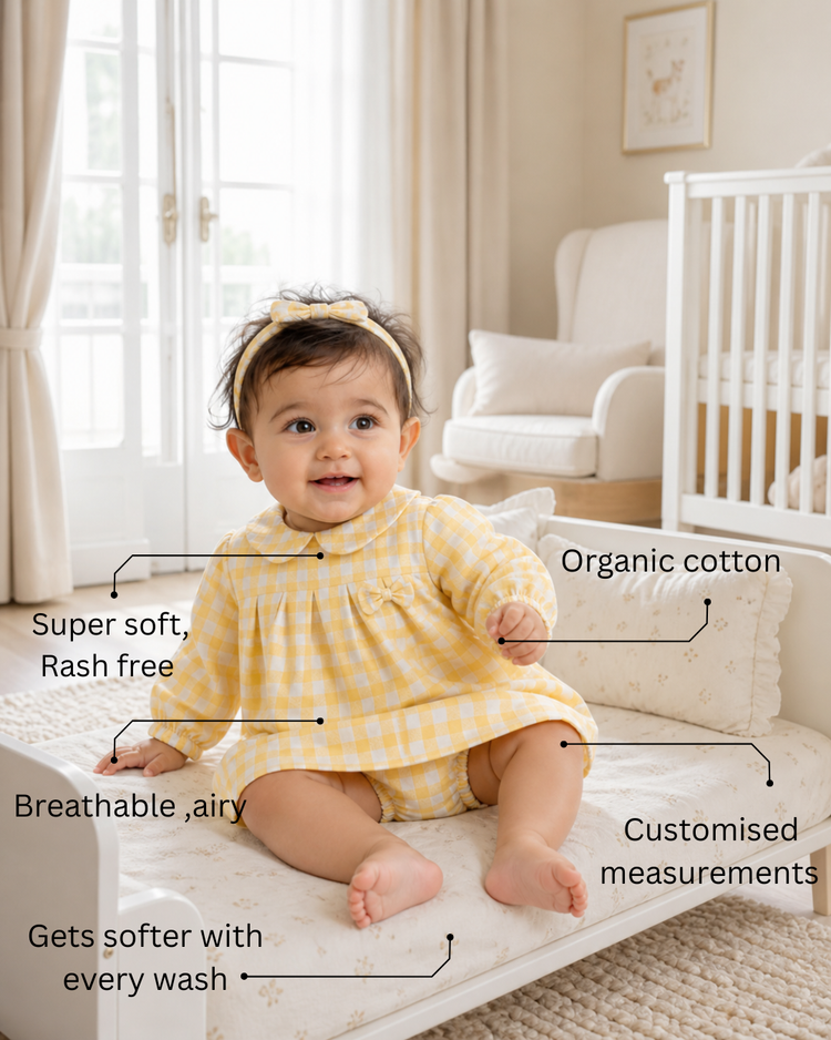 Yellow Check Bow Dress Set