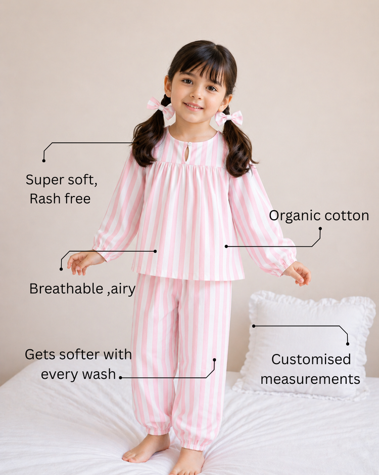 Pink Stripes Night Suit