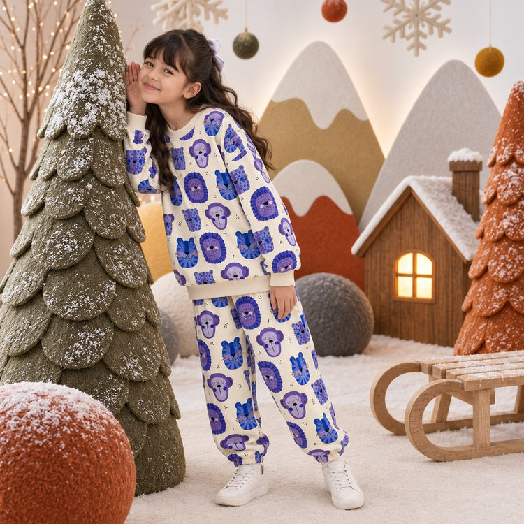 Blue Purple Lion Jogger Set on girl by Anaario – winter kidswear
