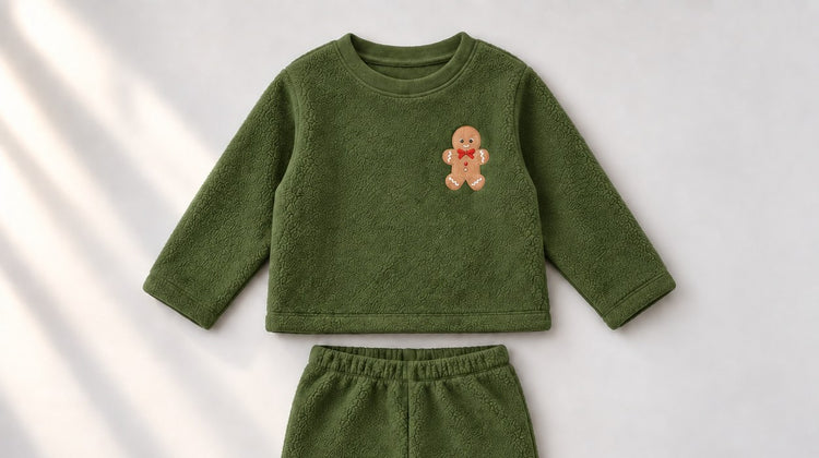 Olive Green Gingerbread Fleece Set top by Anaario
