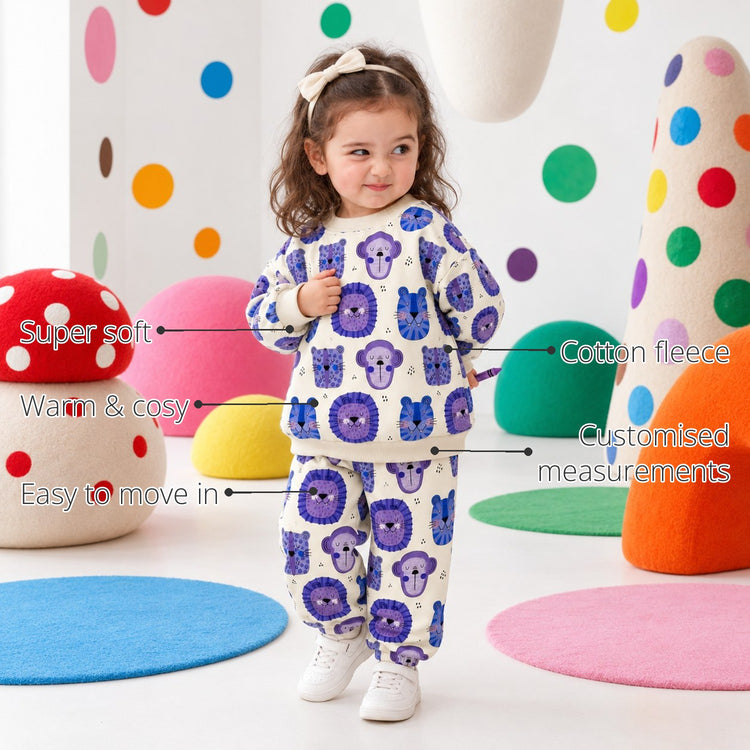 Blue Purple Lion Girls' Jogger Set features