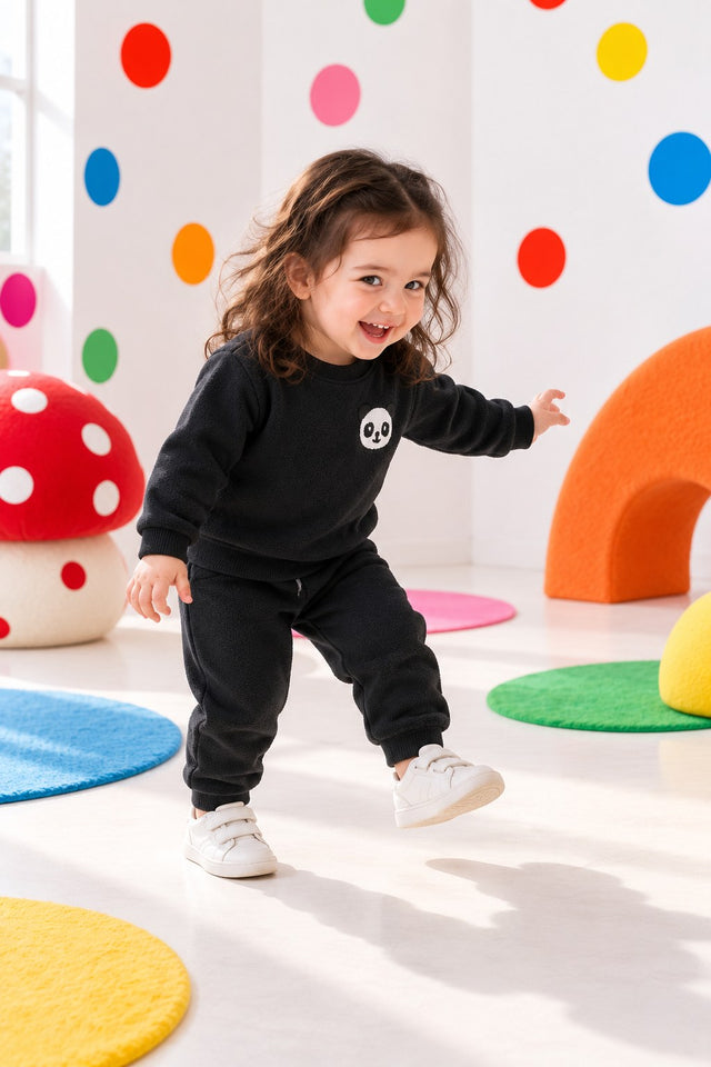 Black Panda Fleece Set for kids by Anaario – winter fleecewear
