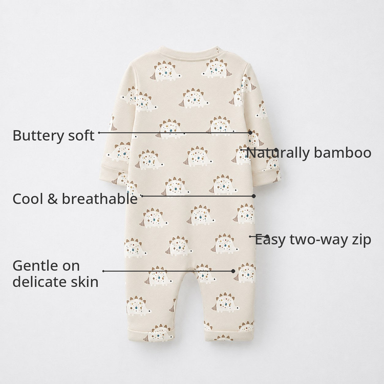 Animal Friends Bamboo Baby Sleepsuit – Zip Romper Onesie Combo – features