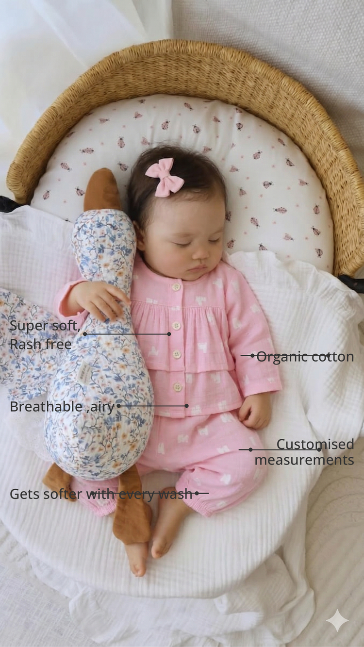 Anaario Pink and white raindrops Set features - organic cotton, super soft and rash free, breathable, gets softer with every wash, customised measurements