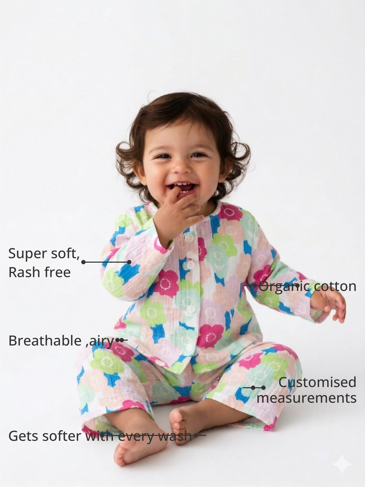 Anaario Trio-toned florals Set features - organic cotton, super soft and rash free, breathable, gets softer with every wash, customised measurements