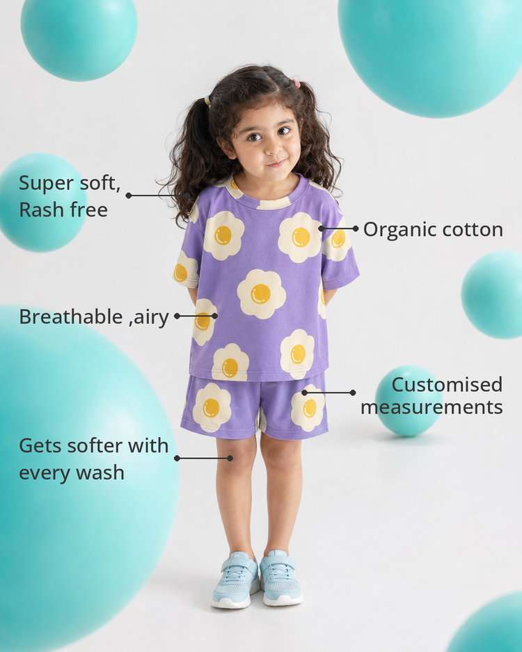 Anaario The Butterfly Skip Shorts Set features - organic cotton, super soft and rash free, breathable, gets softer with every wash, customised measurements