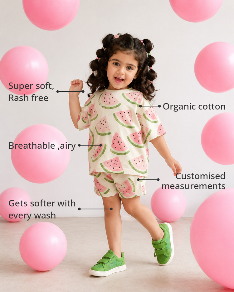 Anaario The Daisy Chain Shorts Set features - organic cotton, super soft and rash free, breathable, gets softer with every wash, customised measurements