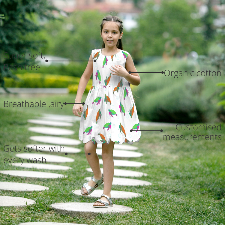 Anaario Playful Peekaboo Dress features - organic cotton, super soft and rash free, breathable, gets softer with every wash, customised measurements