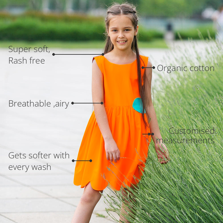 Anaario Peekaboo Dress features - organic cotton, super soft and rash free, breathable, gets softer with every wash, customised measurements