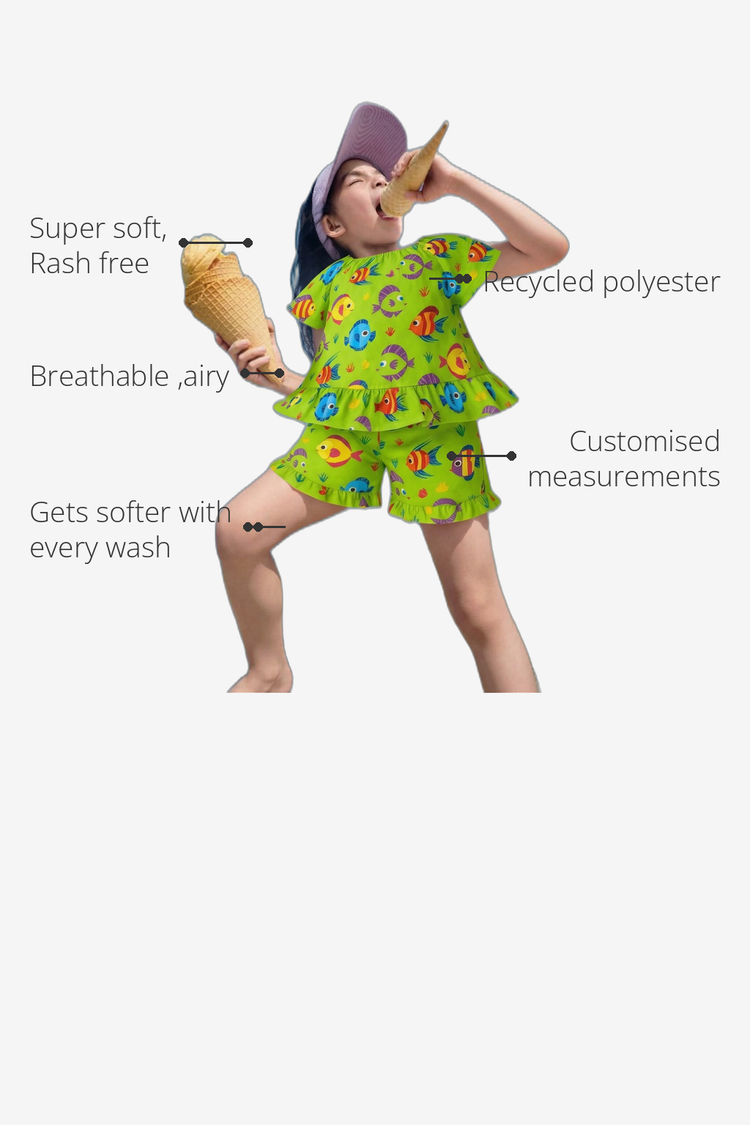 Anaario Multi-Coloured Fish Co-ord Set recycled polyester features