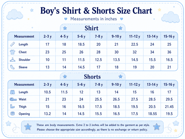 Anaario shorts size chart in inches