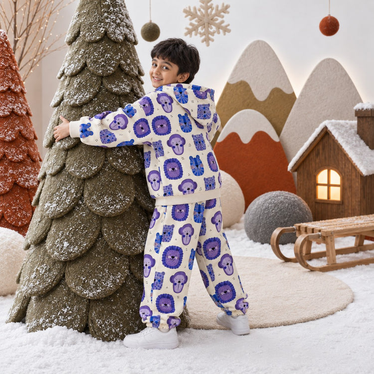 Blue Purple Lion Jogger Set on boy by Anaario – winter kidswear