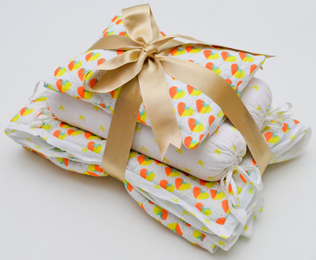 Anaario Snuggles and Cuddles baby blanket gift bundle, orange and yellow hearts print