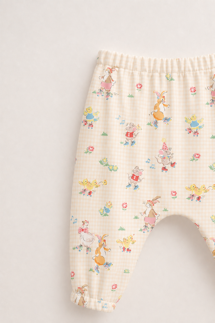 Baby wearing Anaario Ducks and Mouse organic mulmul cotton set, newborn to 24 months