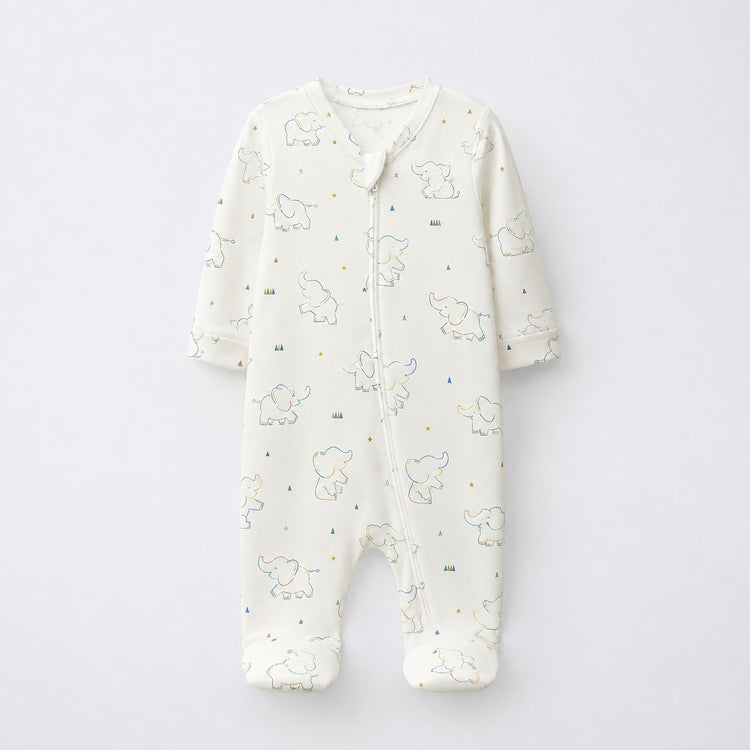 Baby Elephant bamboo cotton baby sleepsuit — footed zip-front sleepsuit, onesie romper
