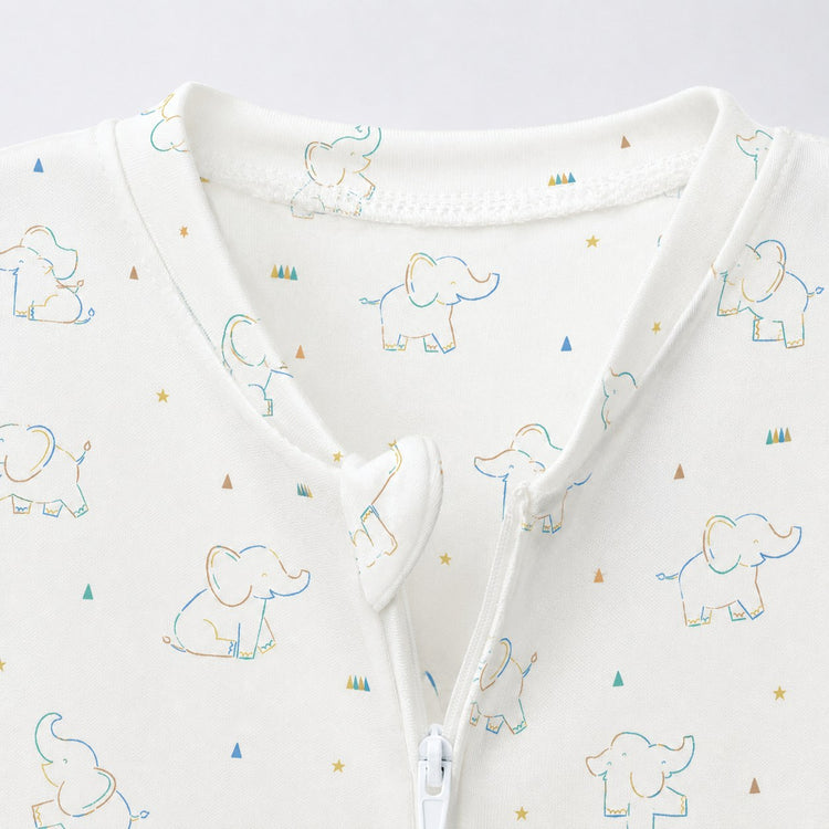 Baby Elephant bamboo cotton baby sleepsuit — zip romper onesie detail