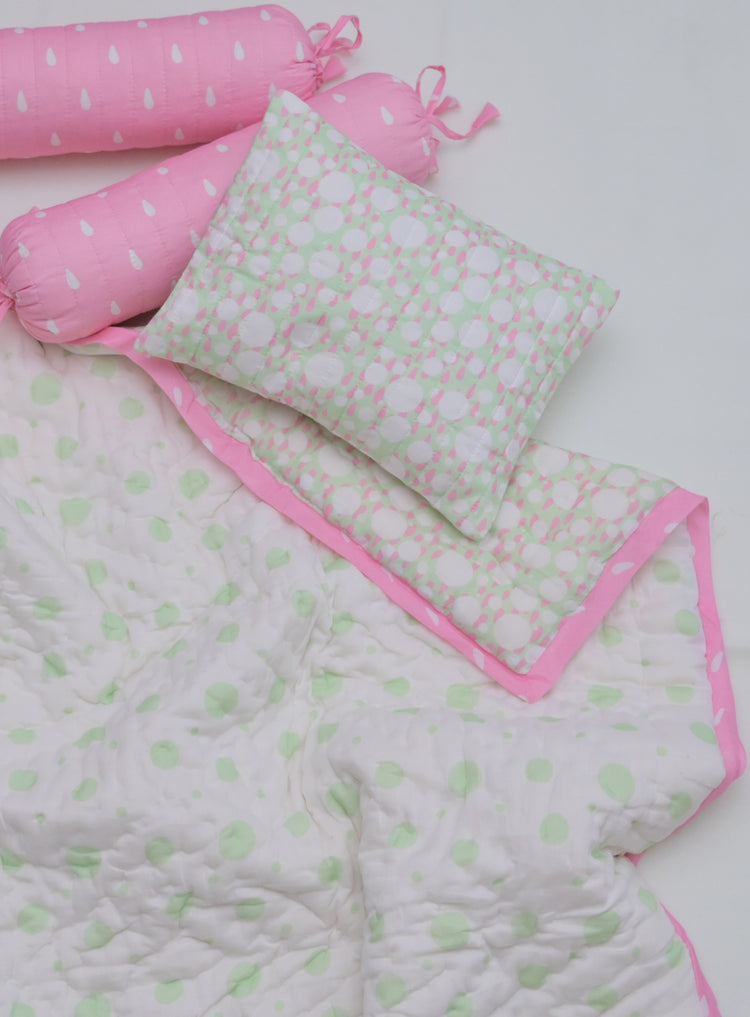 Snuggles and Cuddles Baby Blanket Gift Bundle (Ivory and Rose Poppy Raindrops)