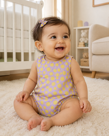 Lavender Yellow Polka Dot Button Romper