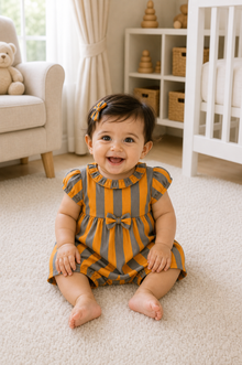 Orange Taupe Stripe Puff Sleeve Romper
