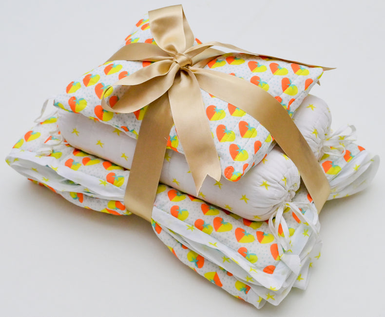Snuggles and Cuddles Baby Blanket Gift Bundle (Orange and yellow hearts)