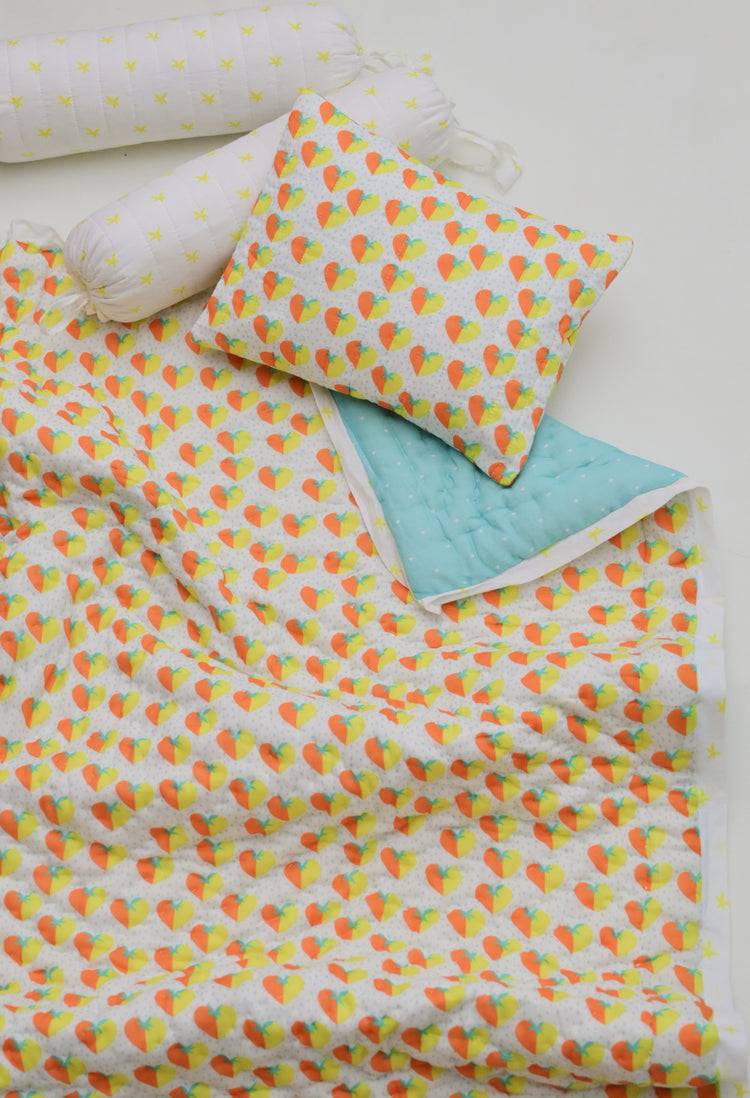 Snuggles and Cuddles Baby Blanket Gift Bundle (Orange and yellow hearts)