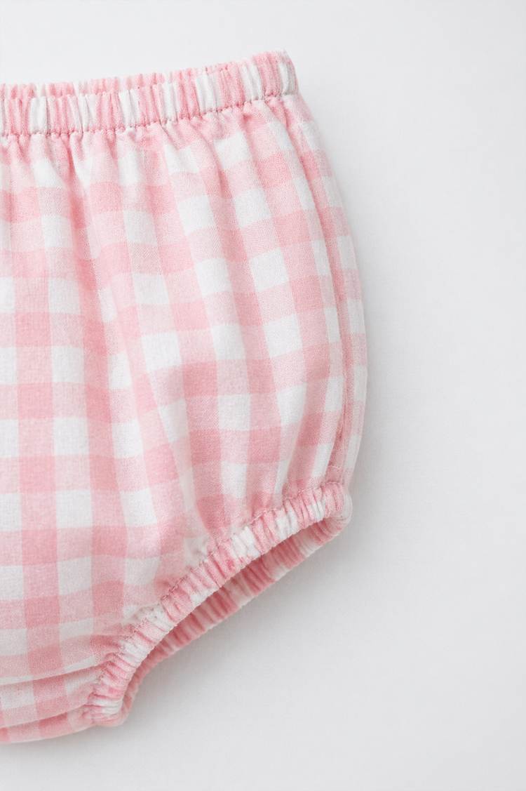 Baby wearing Anaario Pink Check Collar pink and white check long-sleeve dress set, newborn to 24 months