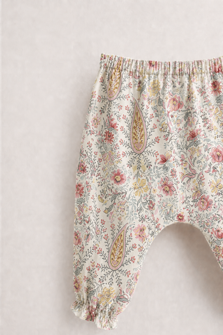 Baby wearing Anaario Vintage Floral Paisley Wrap co-ord set, newborn to 24 months