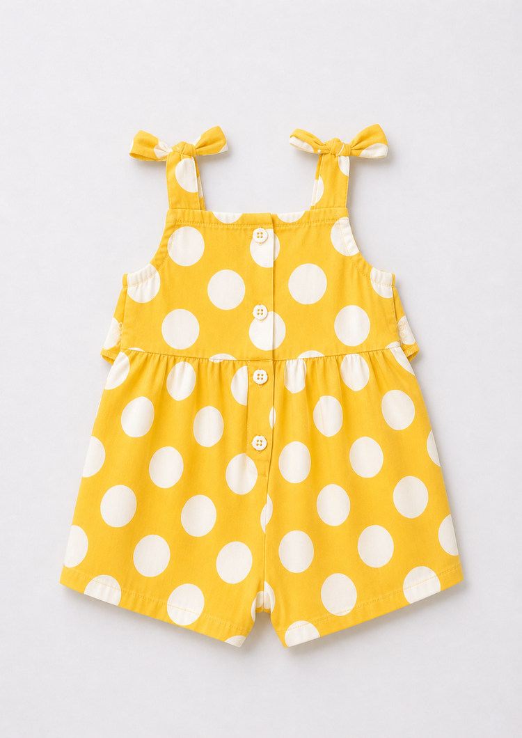 Baby wearing Anaario Yellow White Polka Dot Tie-Shoulder sleeveless romper, newborn to 24 months