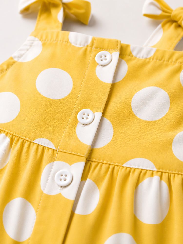 Baby wearing Anaario Yellow White Polka Dot Tie-Shoulder sleeveless romper, newborn to 24 months