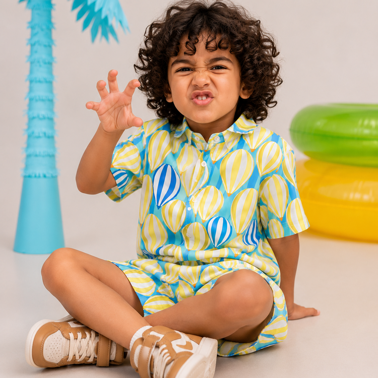 Boy wearing Anaario Balloon Sky Shirt Set