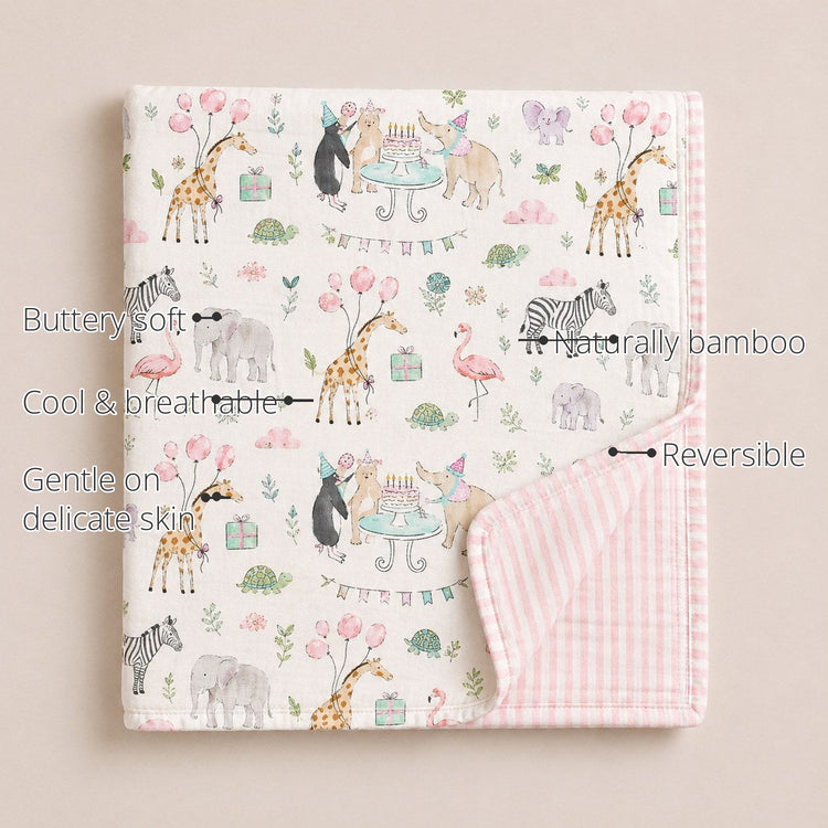 Giraffe Birthday Party Bamboo Baby Quilt features