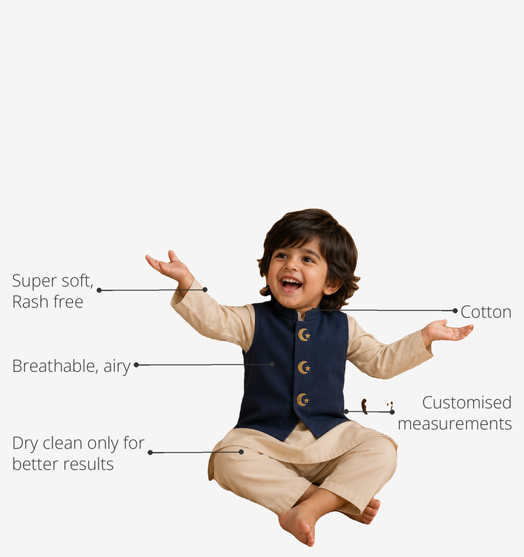 Anaario Beige Moon-Star Boys' Waistcoat Set (Navy Waistcoat) key features