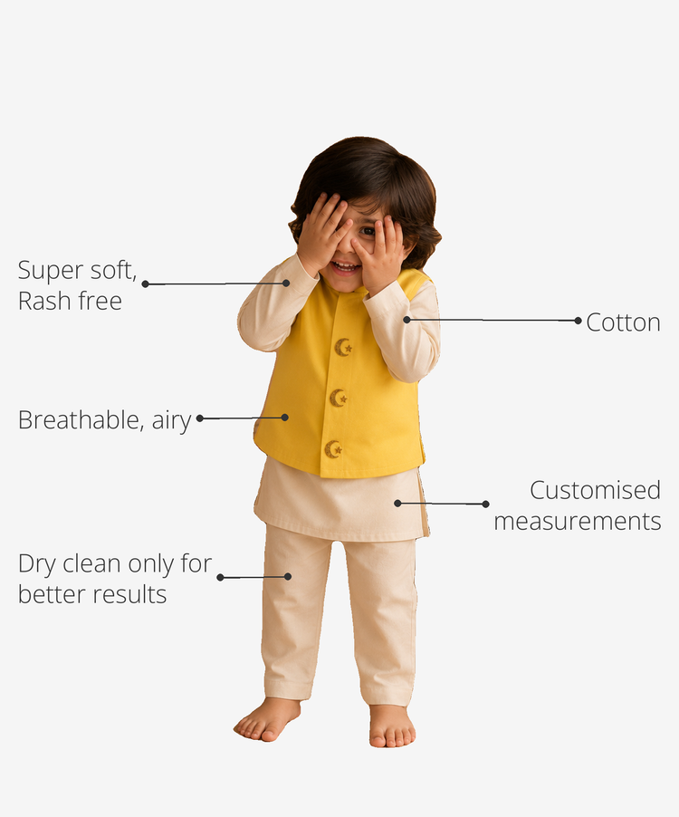 Anaario Beige Moon-Star Boys' Waistcoat Set (Yellow Waistcoat) key features