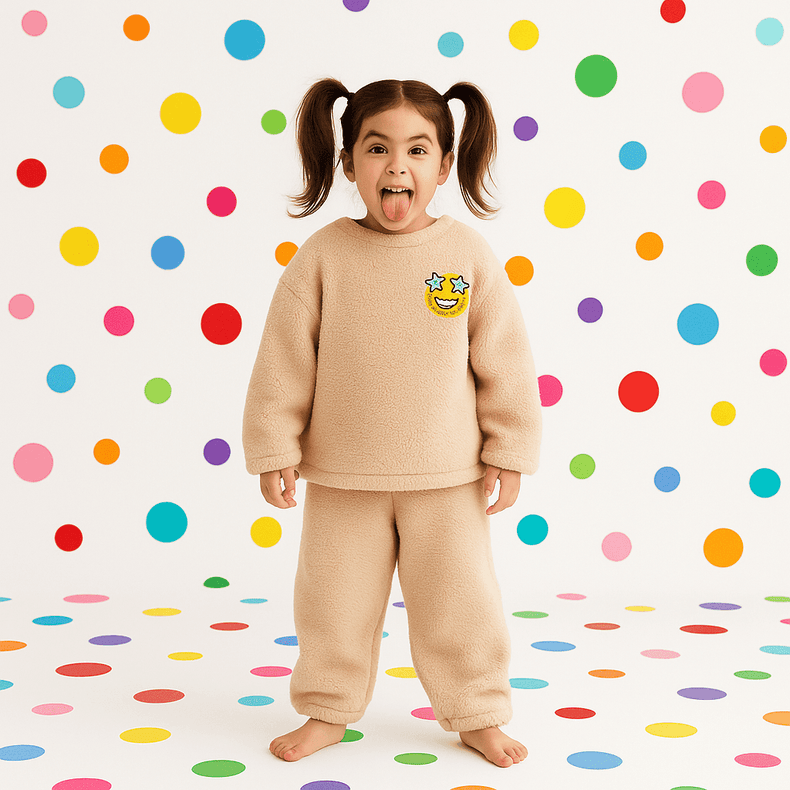 Beige Smiley Fleece Set