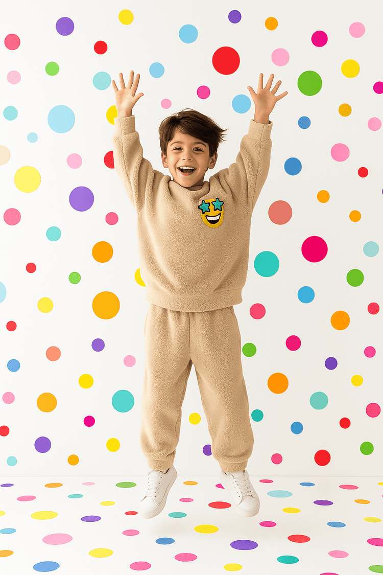 Beige Smiley Fleece Set