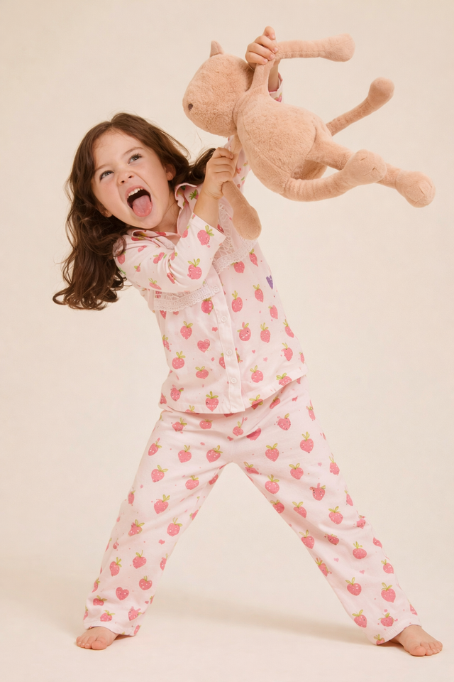 Girl wearing Anaario Berry Bloom Night Suit