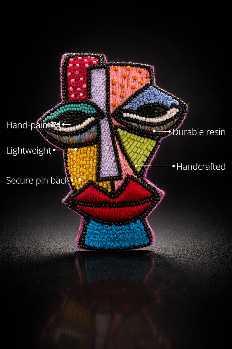 Cubist Face Brooch features