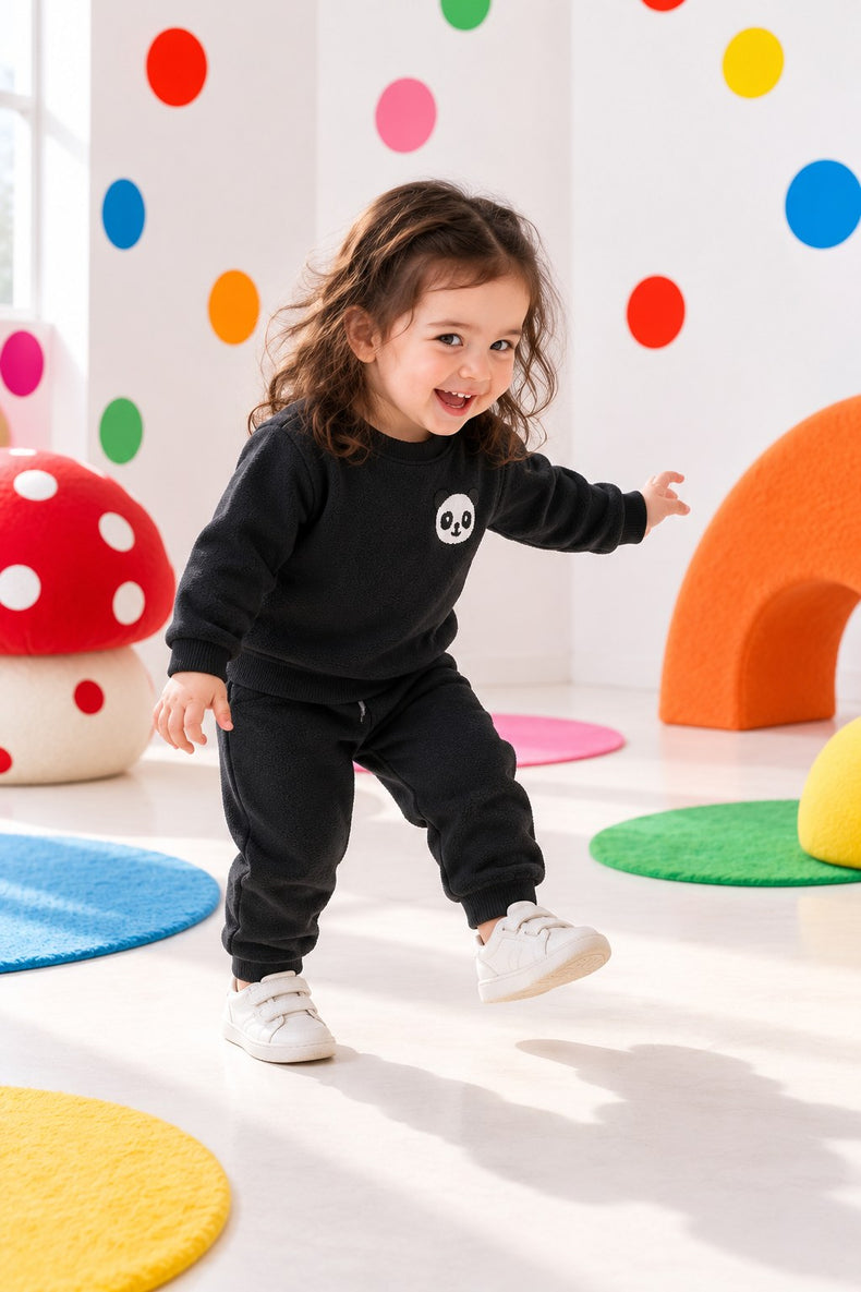 Black Panda Fleece Set for kids by Anaario – winter fleecewear