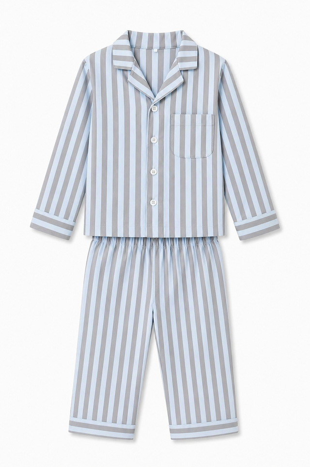 Boy wearing Anaario Blue and Grey Stripes Night Suit