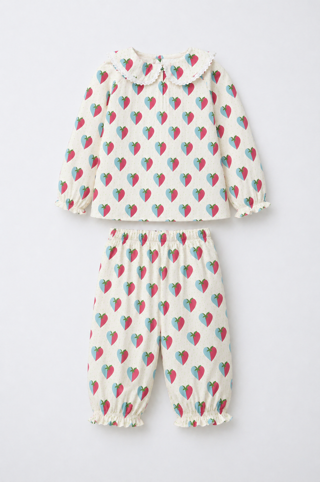 Girl wearing Anaario Blue and Plum Hearts Night Suit