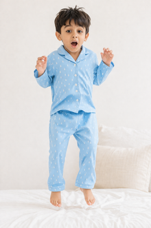 Blue and white Raindrops Night Suit