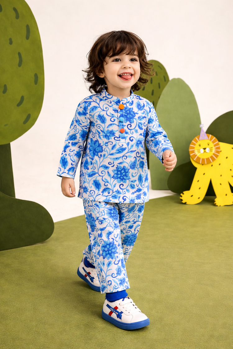 Girl wearing Anaario Blue Floral Cotton Co-ord Set