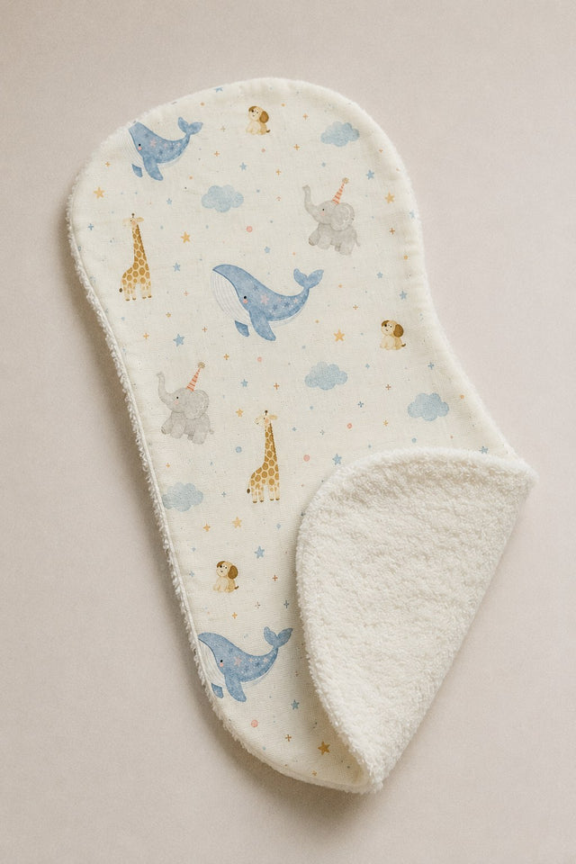 Blue Whale bamboo baby burp cloth — print detail
