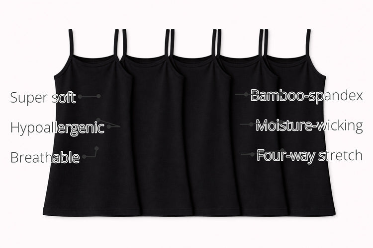 Girls Black Sleeveless Bamboo Vest (Pack of 5) features