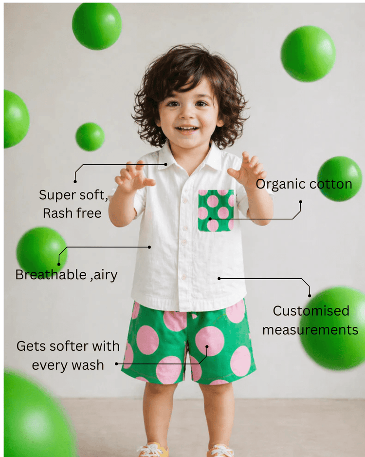 Boy wearing Anaario Candy Pop Pocket Shirt Set