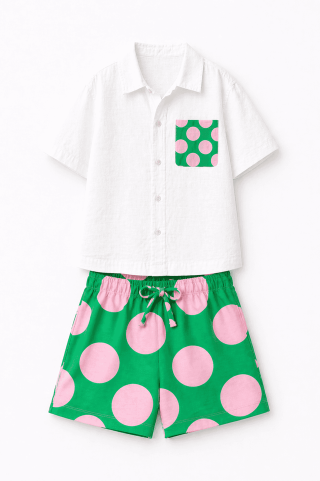 Boy wearing Anaario Candy Pop Pocket Shirt Set