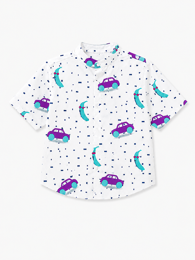 Boy wearing Anaario Car Print Shirt Set